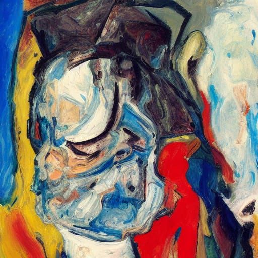 Expressionist Rabbit Contemplates Existence in Abstract Cell