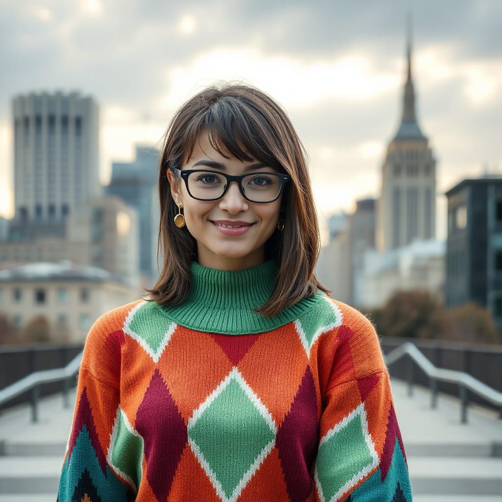 Geometric Fashion in Bauhaus Cityscape, Art Deco Style