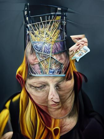 Woman with Tarot Card: Hyperrealistic Detailed Painting