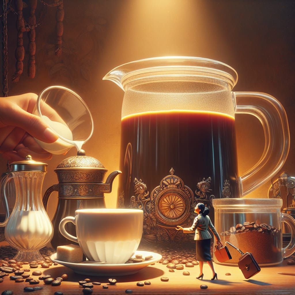 Miniature Woman and Giant Coffee Pot Still Life