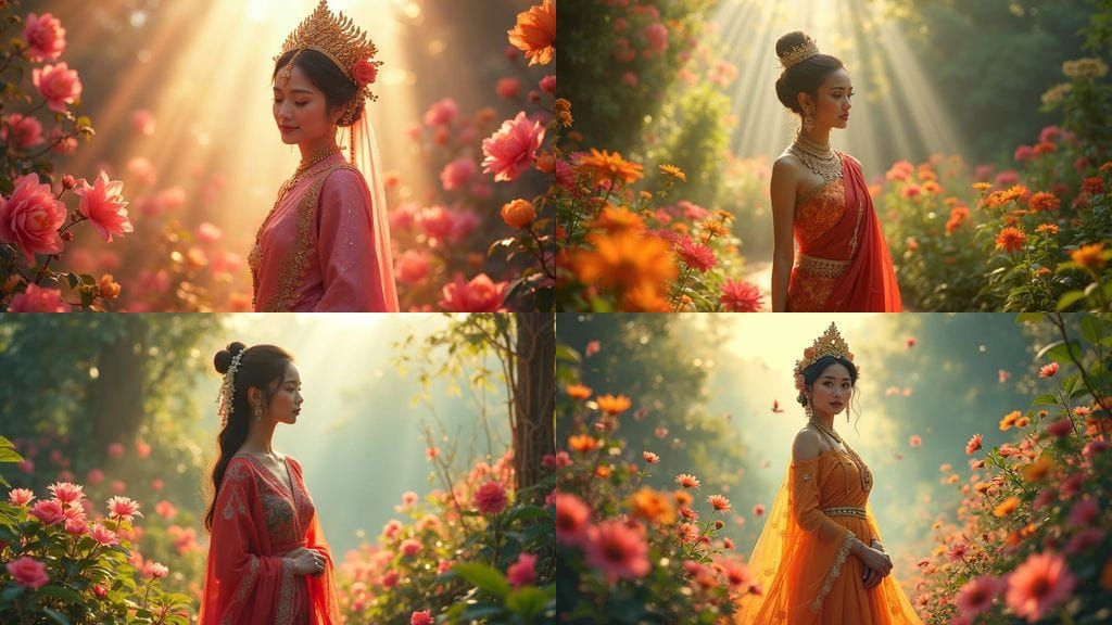 Burmese Princess in Neon Garden with Heavenly Sunshine