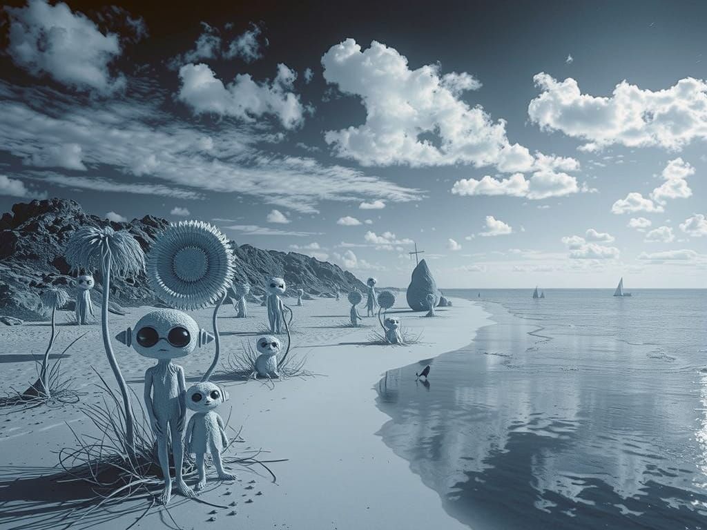 Surreal Extraterrestrial Beach Landscape in Hyperrealism Sty...
