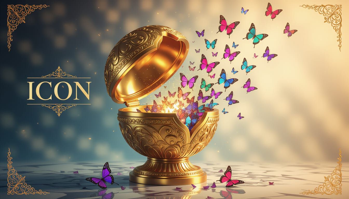 Golden ICON Statue Cracks Open Releasing Butterflies