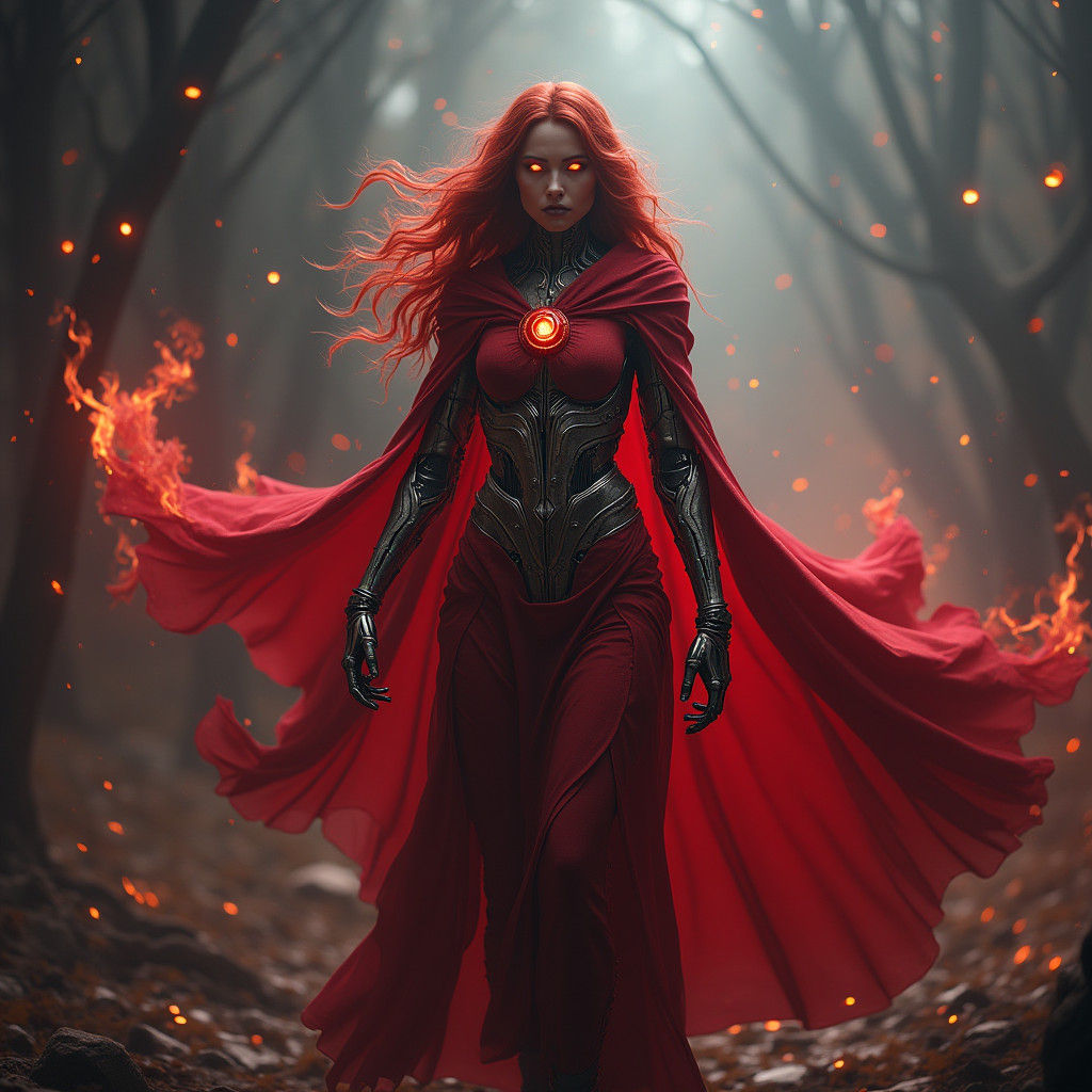 Scarlet Witch: Biomechanical Cyborg Sorceress in Dark Realm