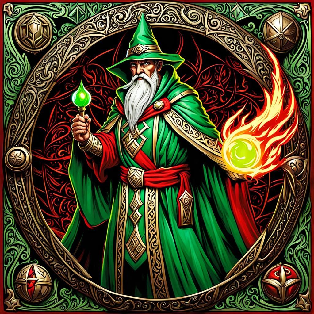 Elderly Mage Conjuring Green Fireball