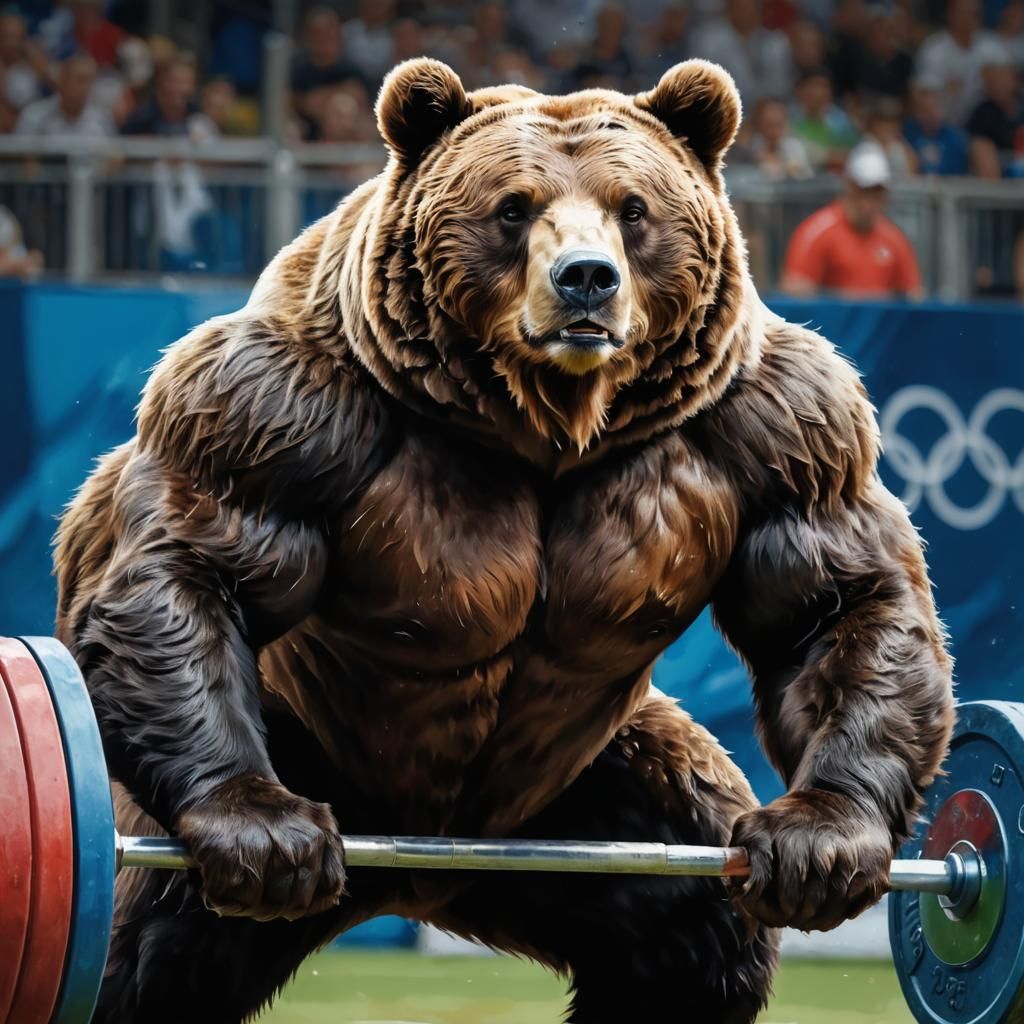 Bear Weightlifter Watercolor Line Art Masterpiece