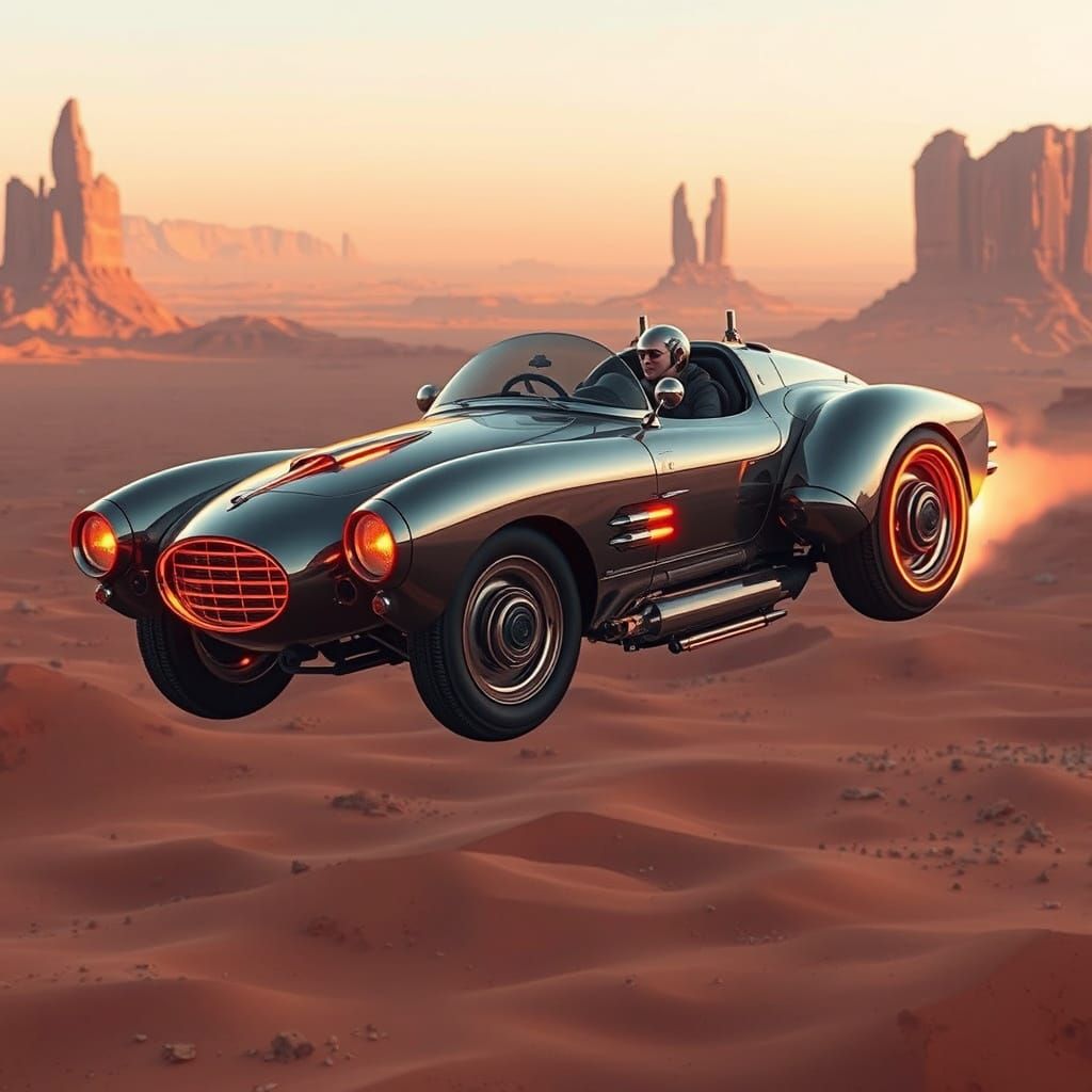 Steampunk Car on Mars in Matte Painting Style