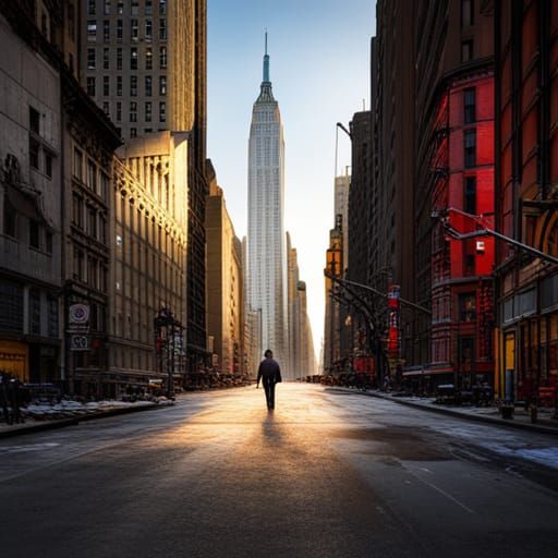 Desolate New York Street Scene with Dramatic Lighting