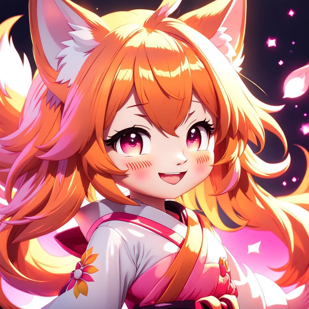Adorable Chibi Kitsune Girl in Studio Trigger Anime Style