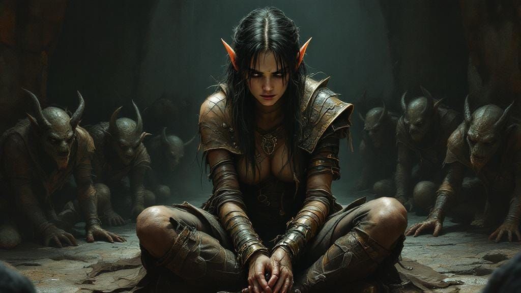 Captured Elf in Goblin Dungeon: Dark Fantasy Art