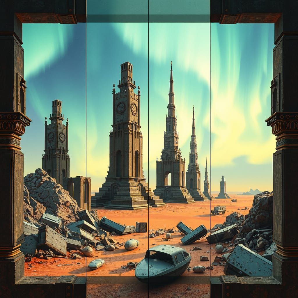 Surreal Monuments in Desert Sky: Alien Landscape