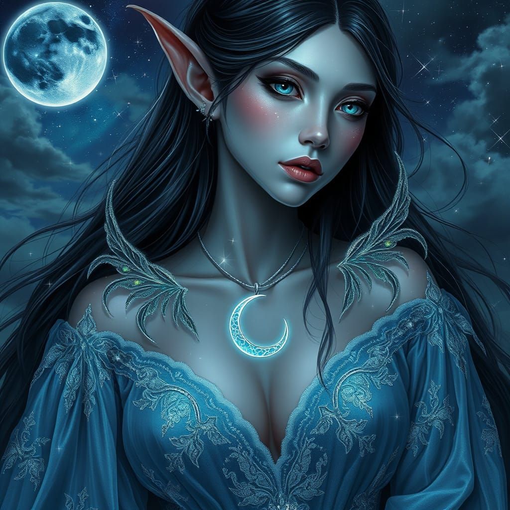 Enchanted Dark Elf Maiden in Lunar Attire