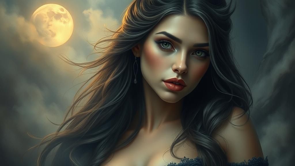Ethereal Temptress Portrait in Gothic Painterly Style