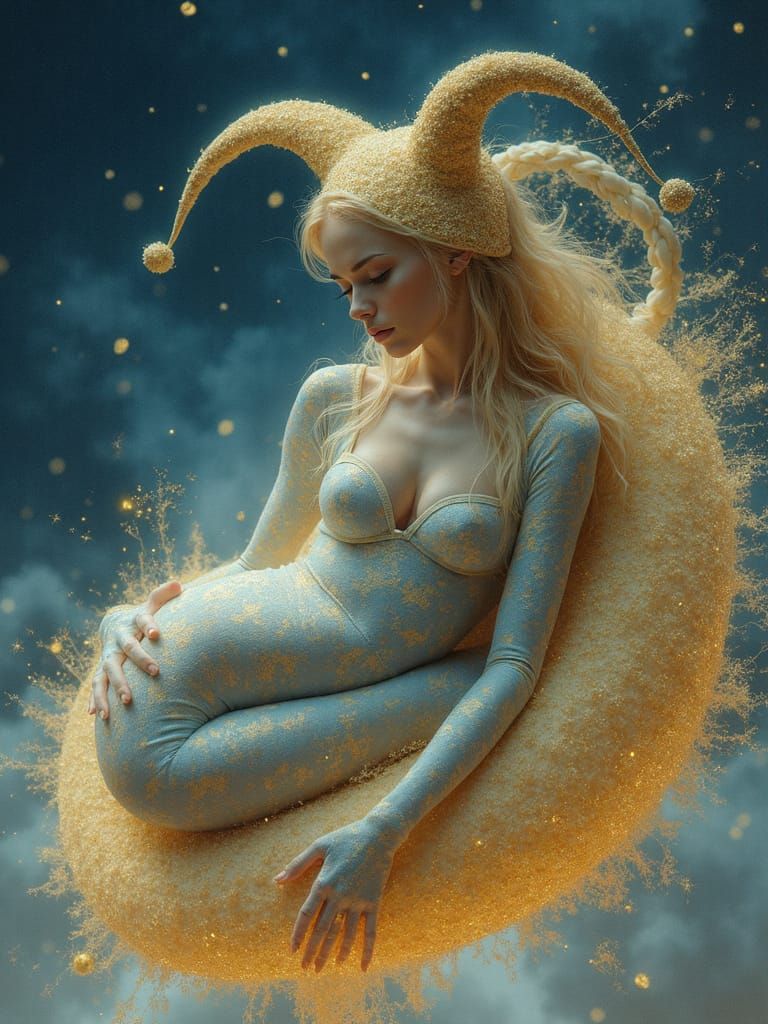 Serene Ethereal Blonde Woman in Celestial Setting