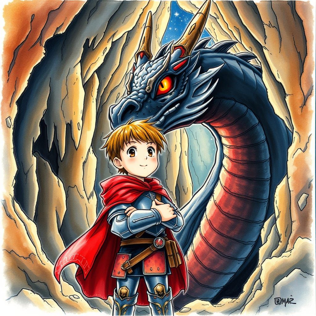 Manga-Style Young Knight in a Grotto