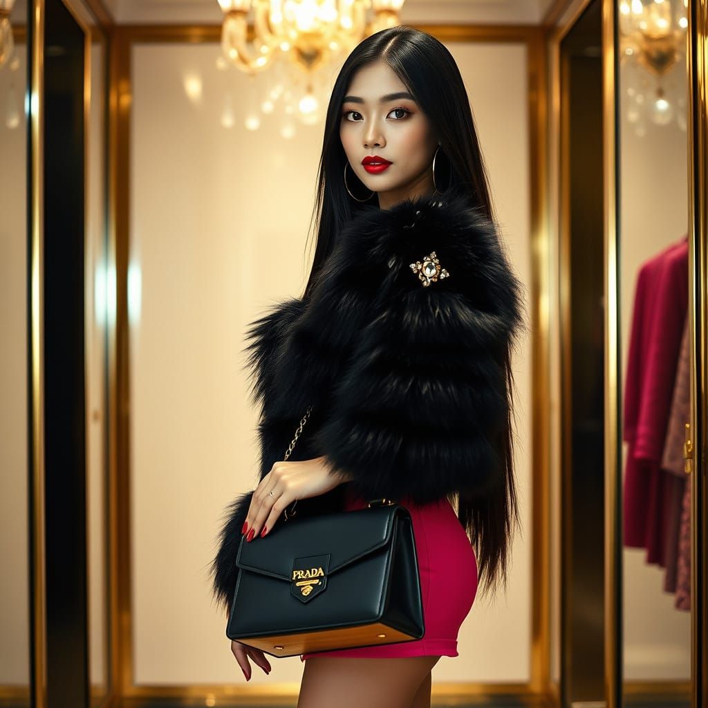 Hyperrealistic Portrait of an Asian Woman in a Lavish Boutiq...