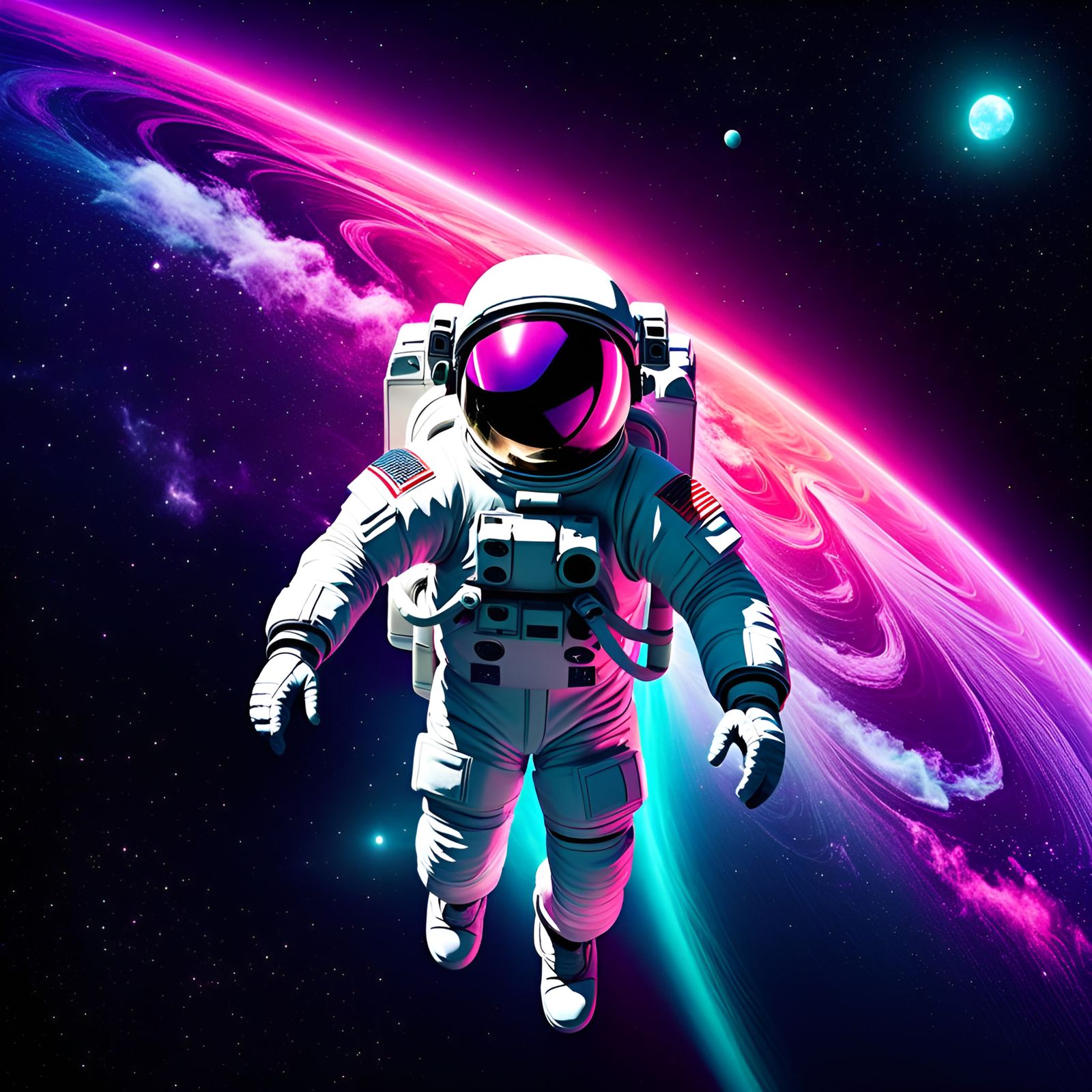 Astronaut Moonwalk in Space with Saturn