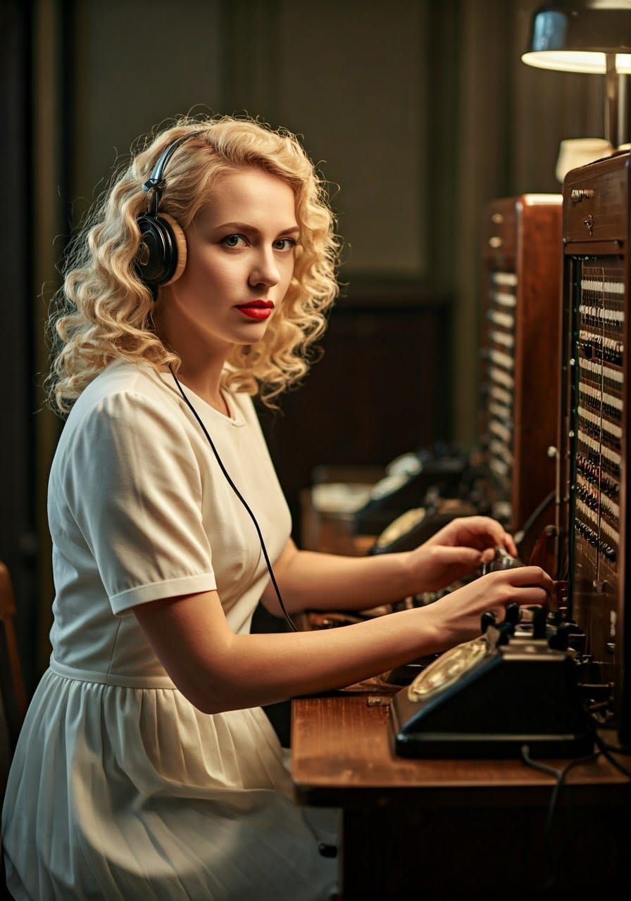 Vintage Telephone Operator in 1950s Style