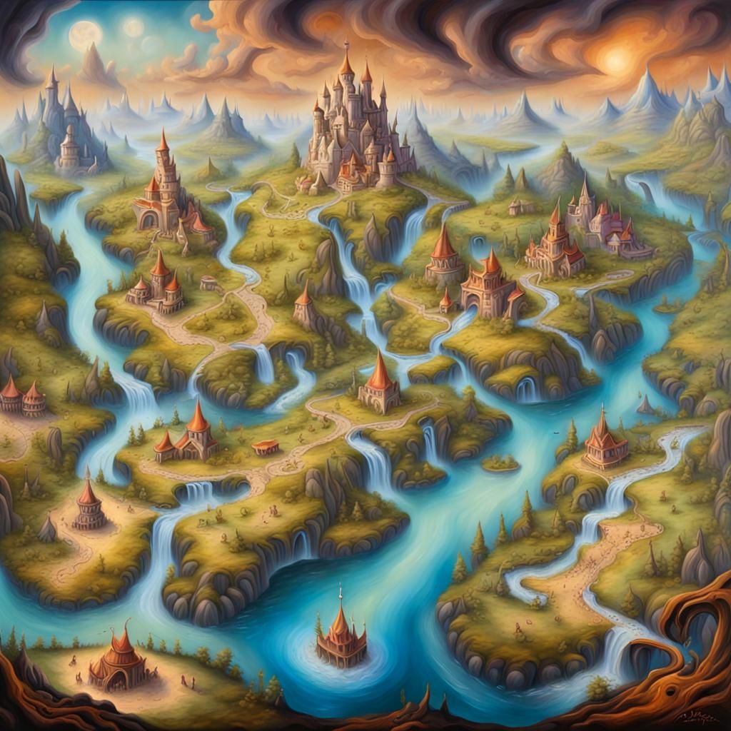 Fantasy Land Map in Oil Painted Airbrush Style