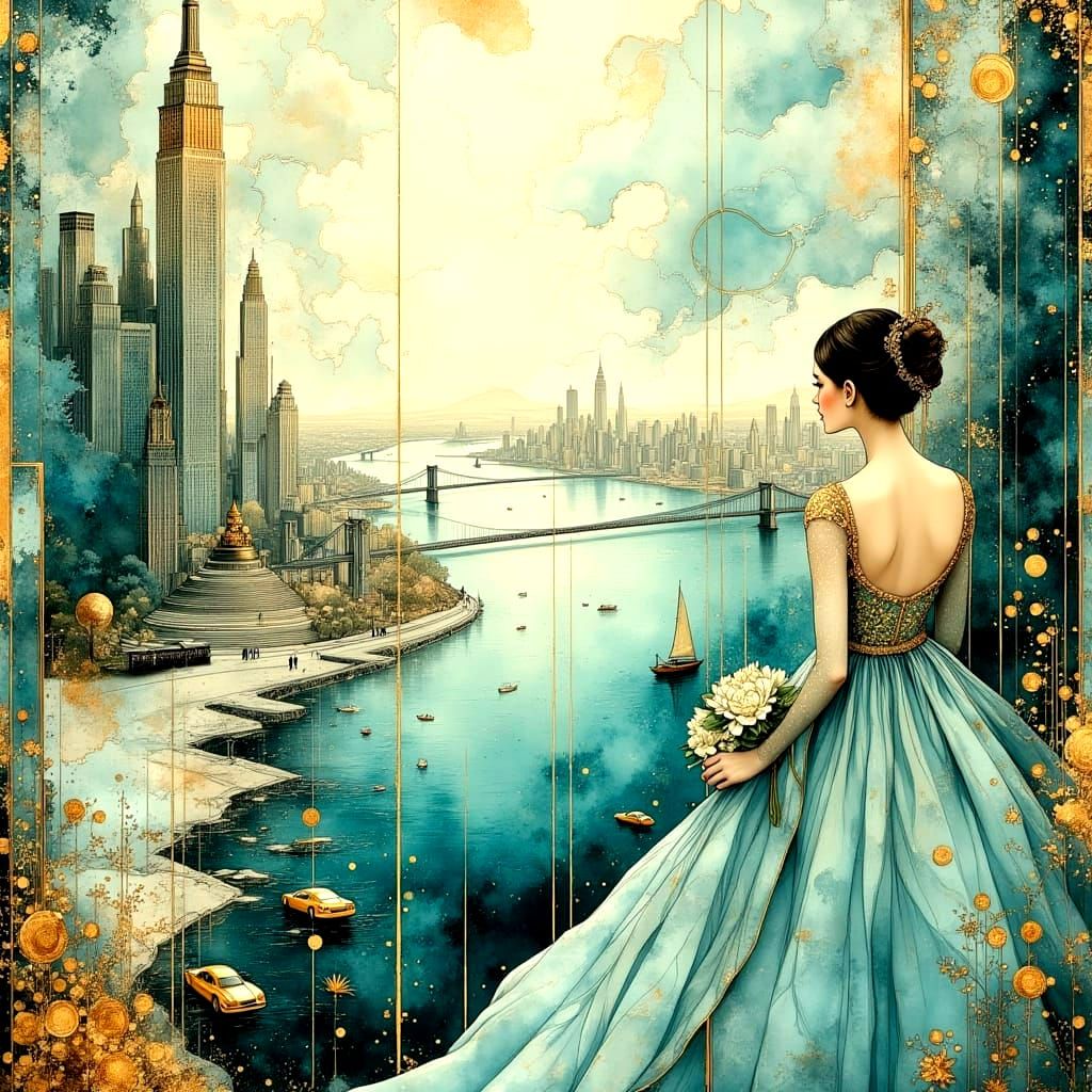 New York Cityscape in Wet-on-Wet Watercolor Style