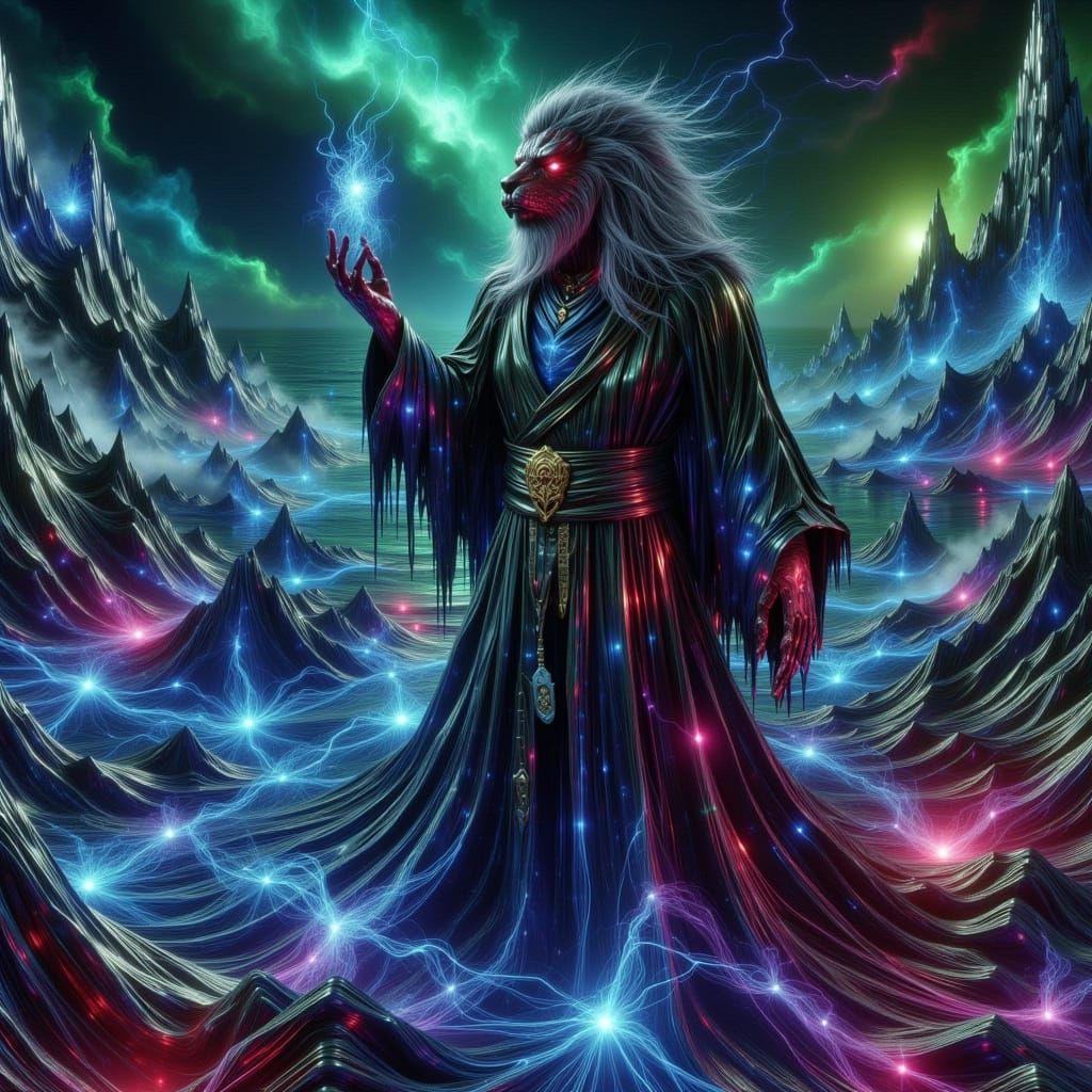 Eerie Monk in Vintage Stormy Seascape