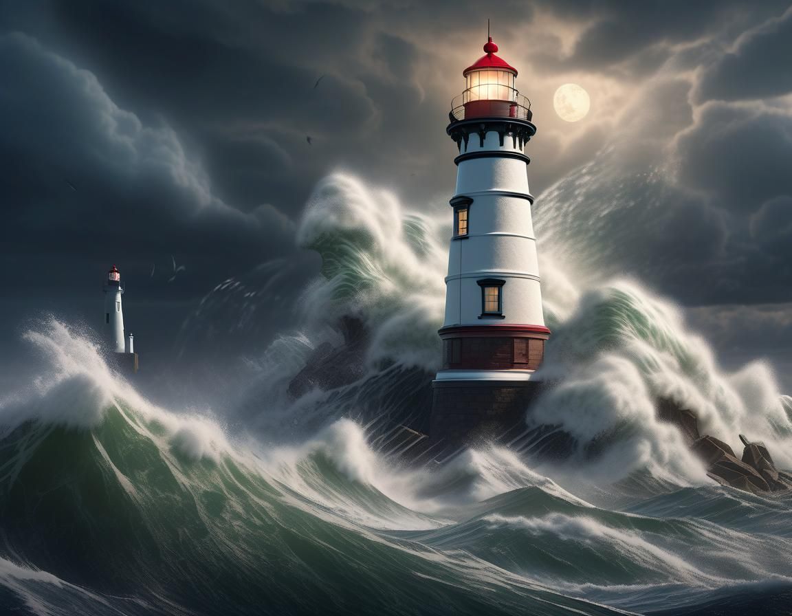 Marblehead Lighthouse Battered by Gale Force Storm