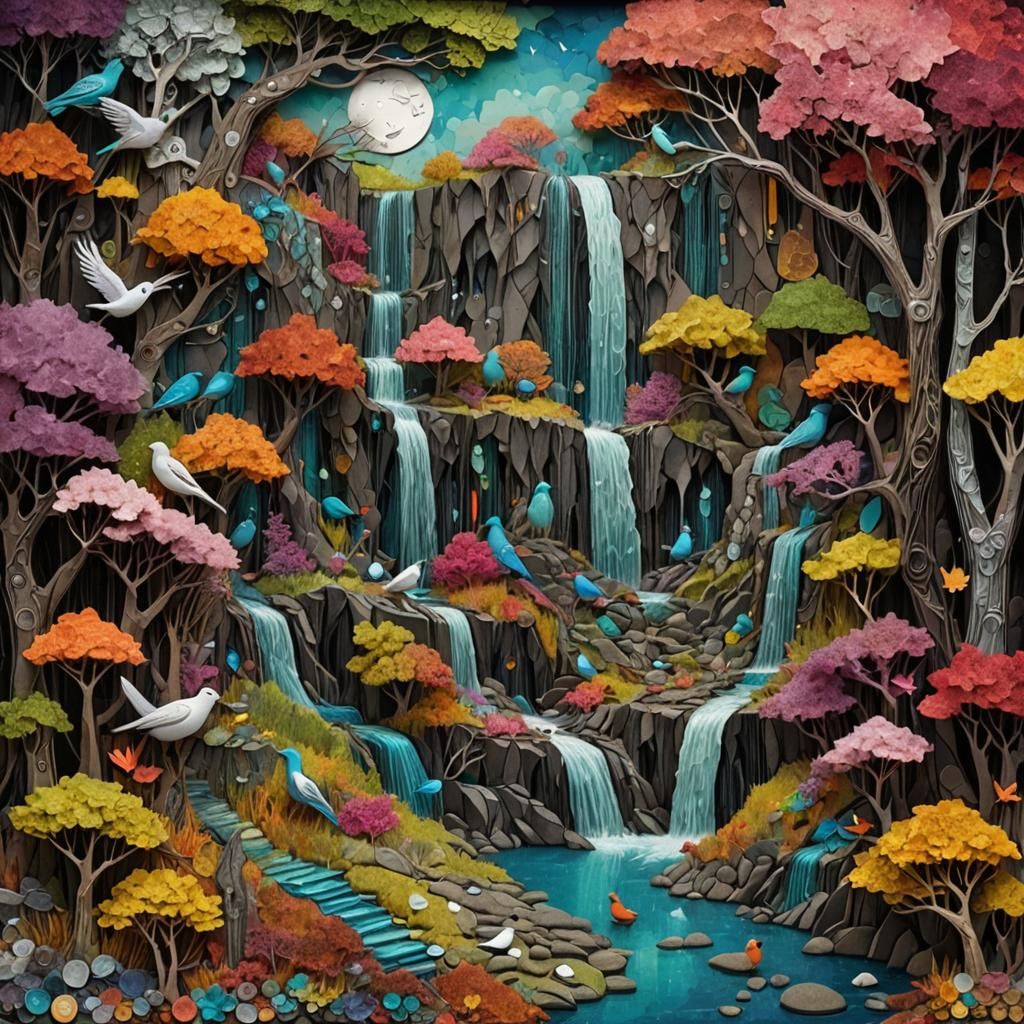 Fantasy Landscape Made of Currency in 3D Collage