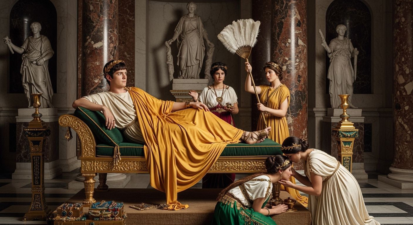 Emperor Caligula in Opulent Throne Room