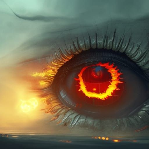 Fiery Eyeball with Lasers and Skulls