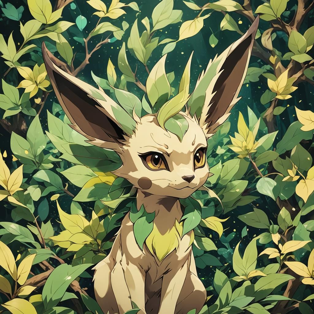 Leafeon in Cel-Shaded Anime Style