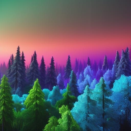 Hyperrealistic Rainbow Forest Landscape in 8k