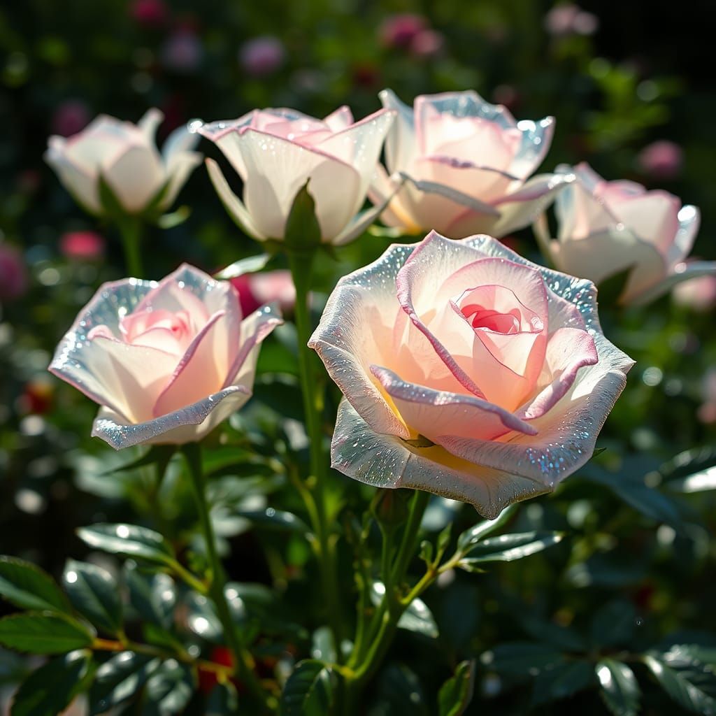 Reflective Cellophane Roses in a Sheer Garden