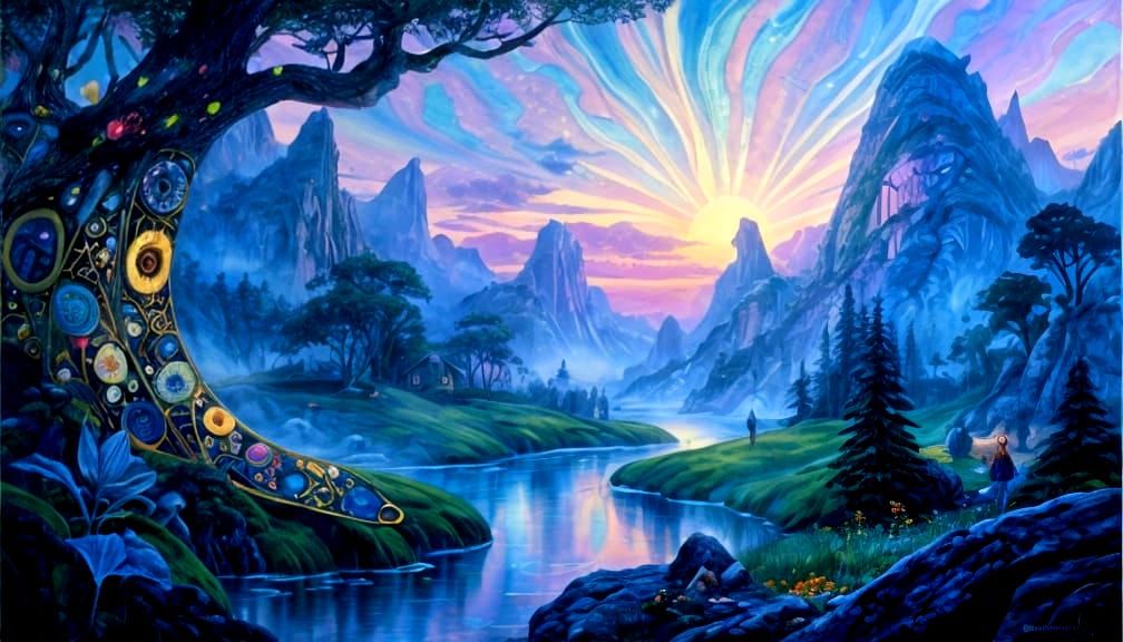 Enchanting Elven Landscape Art in Psychedelic Style