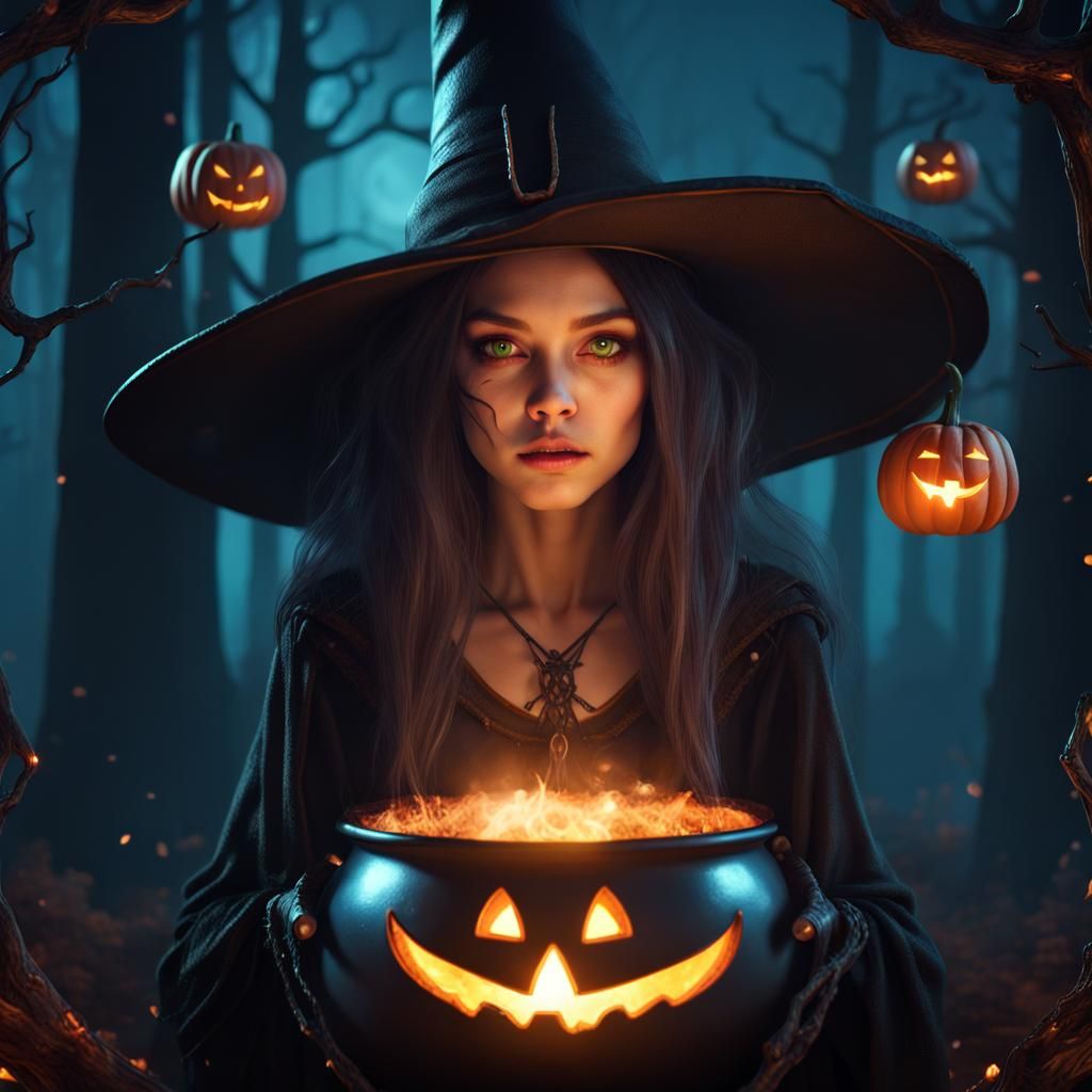 Halloween Witch by Cauldron: Fantasy Concept Art
