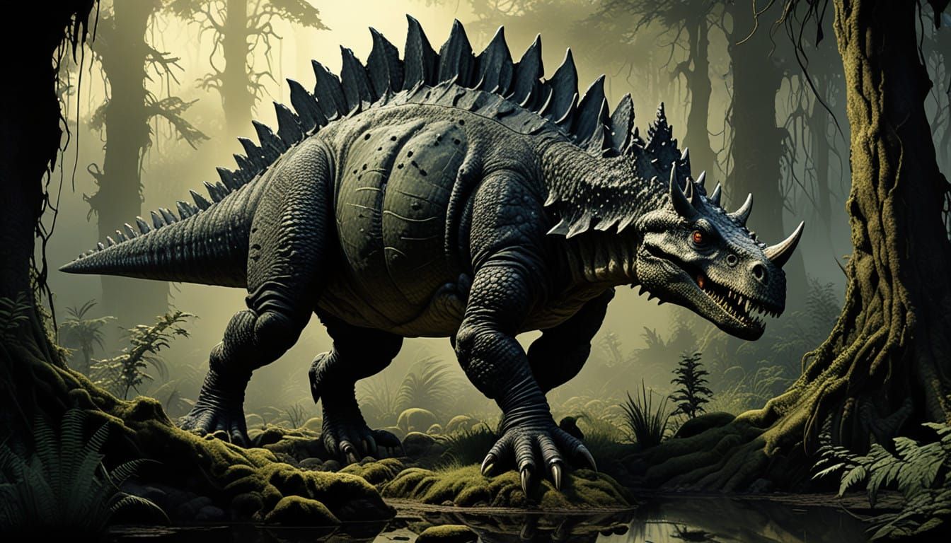 Mysterious Stegosaurus Emerges from Primeval Swamp