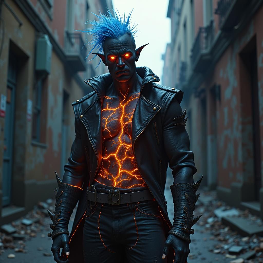 Rock-skinned Punk Tyrant with Lightning, Matte Painting