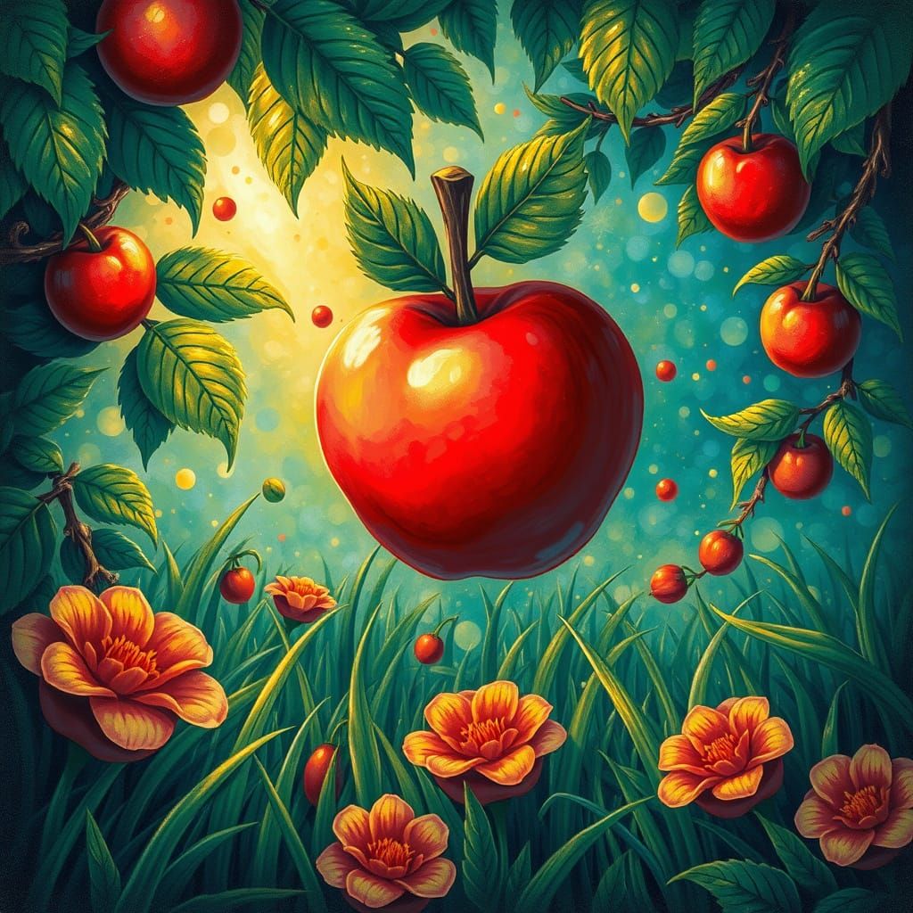 Surrealistic Garden of Eden Apple Dance in Whimsical Colors