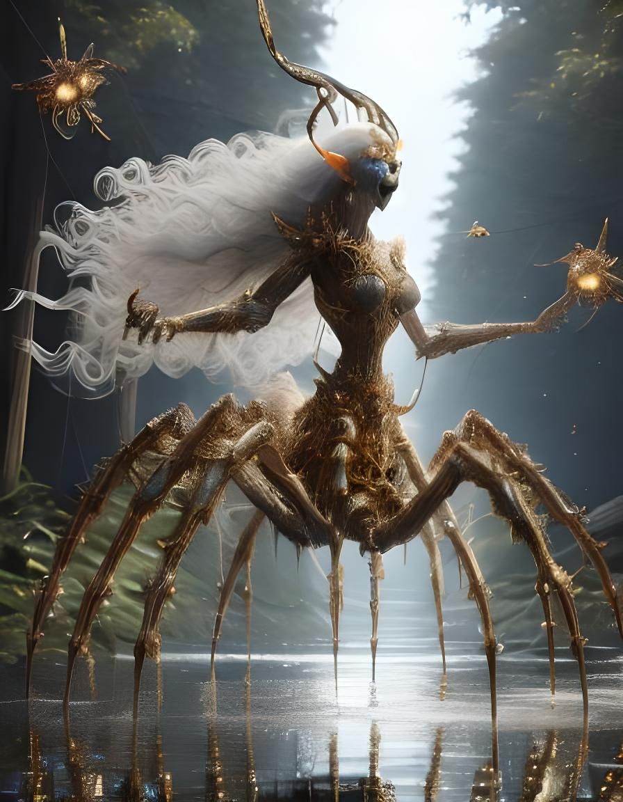 spider demon in a lake