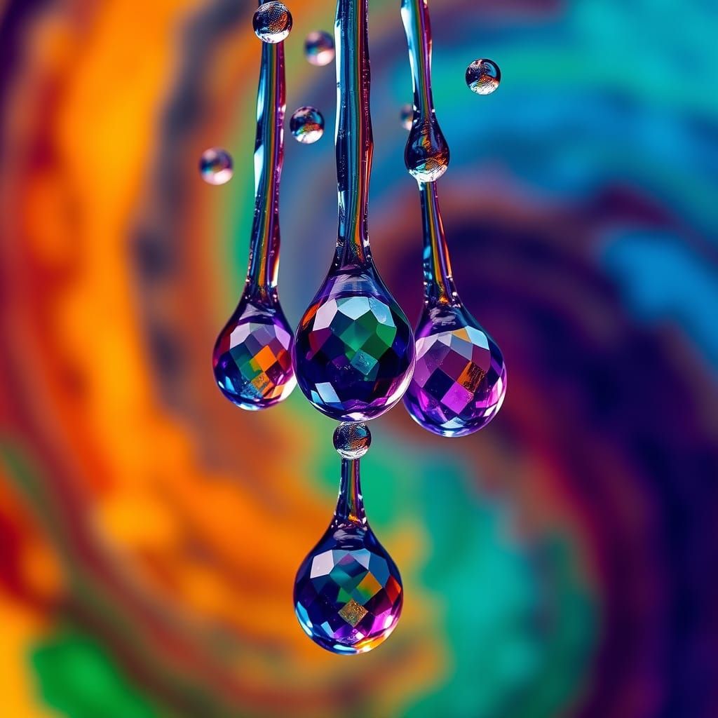 Faceted Amethysts in Delicate Water Droplets, Abstract Expre...