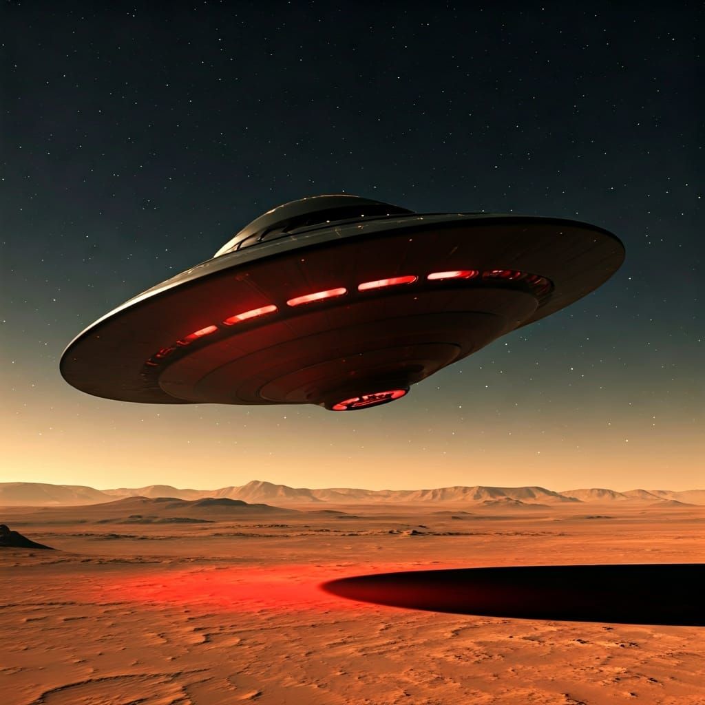 Futuristic UFO Over Mars in Cinematic Style