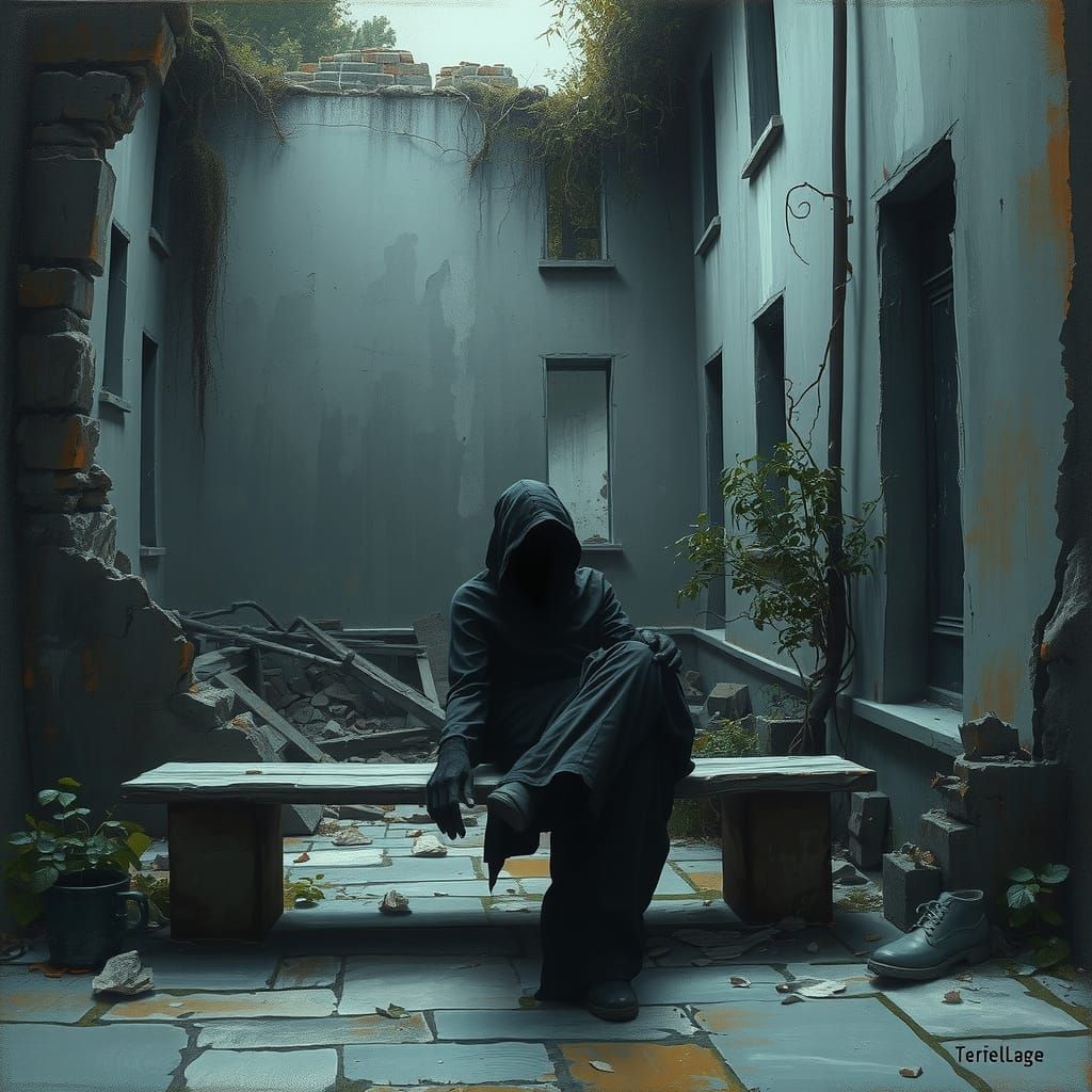 Mysterious Figure Lost in Forgotten Ruins