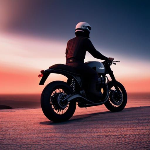 Triumph Motorcycle Rides into Sunset: Detailed Matte Paintin...