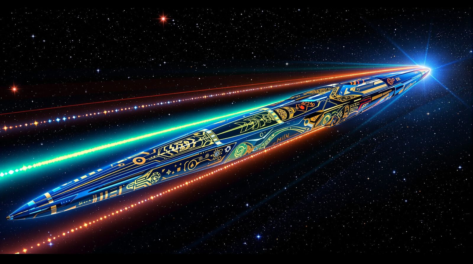 Interstellar Starship in Cosmic Sci-Fi Style