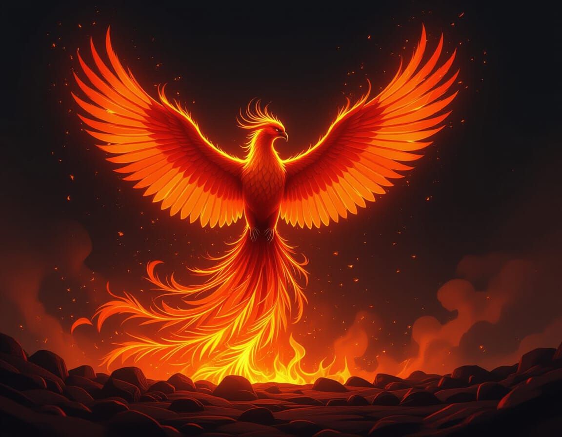 Majestic Phoenix Ascends in Fiery Digital Matte Painting Sty...
