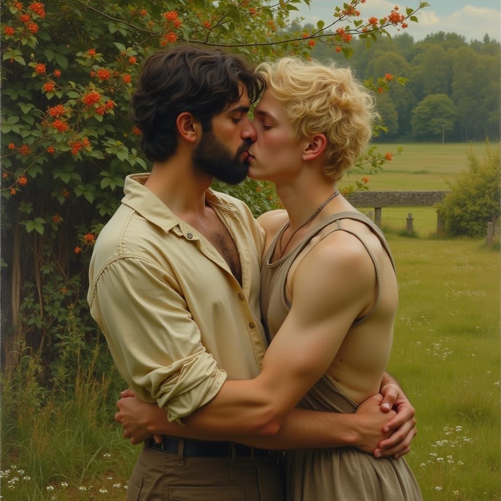 Romantic Embrace in Rural England