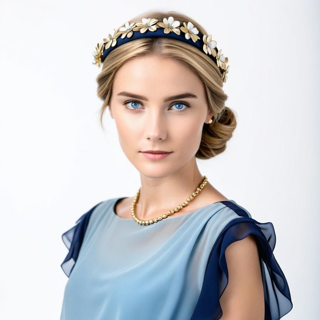 Woman Portrait with Blue Chiffon Top and Headband