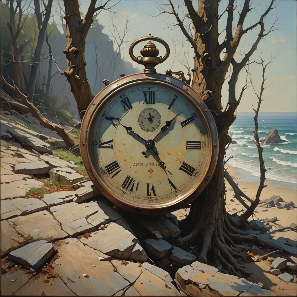 James Gurney Style Oil Painting of Inexorable Time