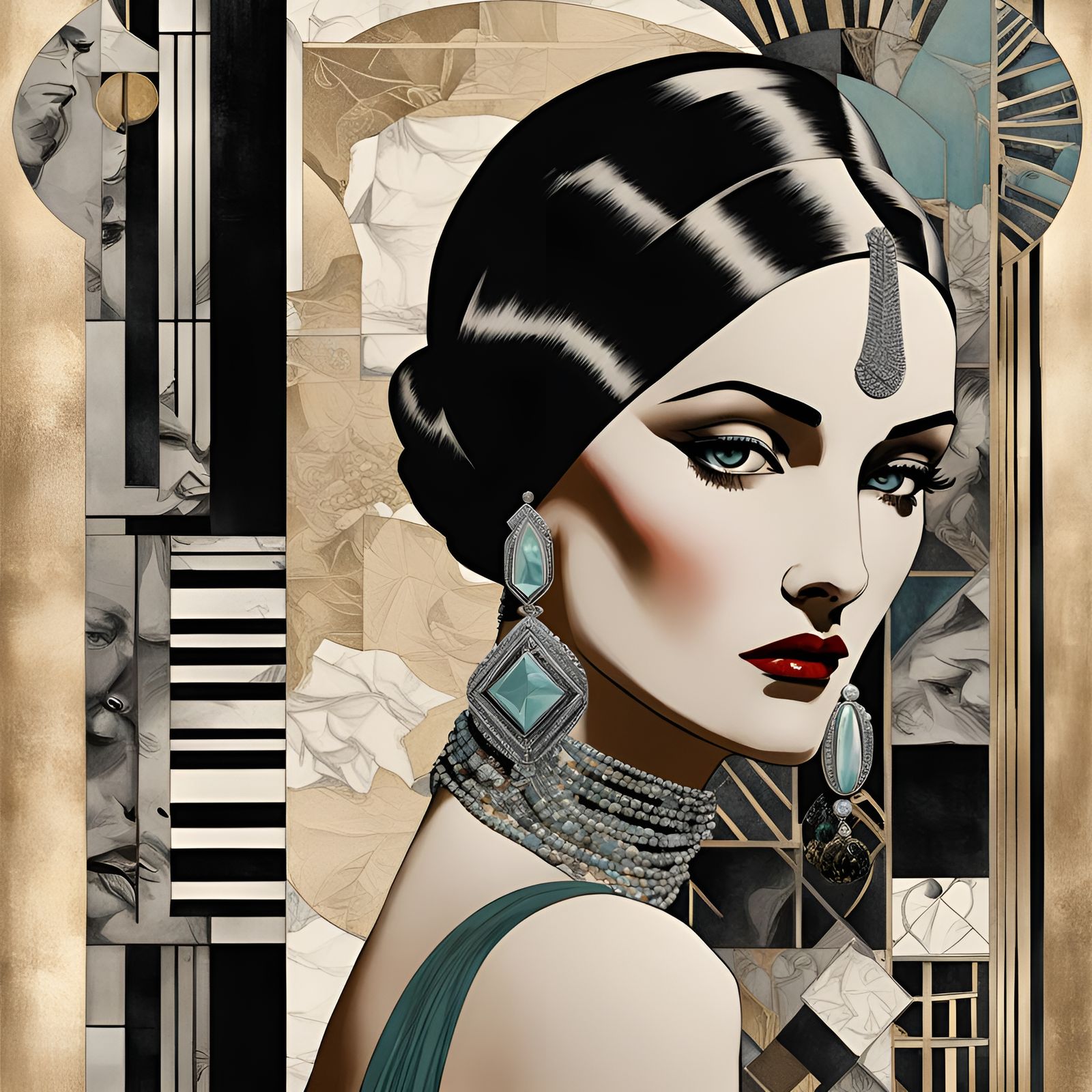 Iconic Art Deco Portrait by Tamara de Lempicka with Art Deco jewelry pieces by René Lalique