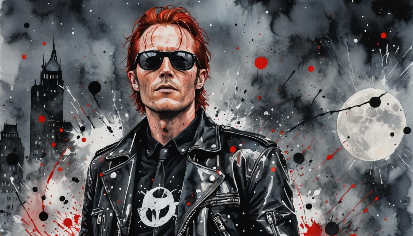 Gotham Portrait in Watercolor Comic Book Style