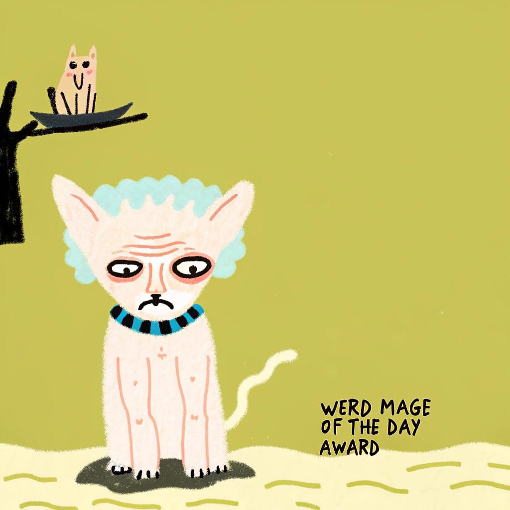 A scrawny, wrinkled, decrepit, hairless albino Egyptian sphinx cat  with a long thin snout, and a tongue hanging out sta...